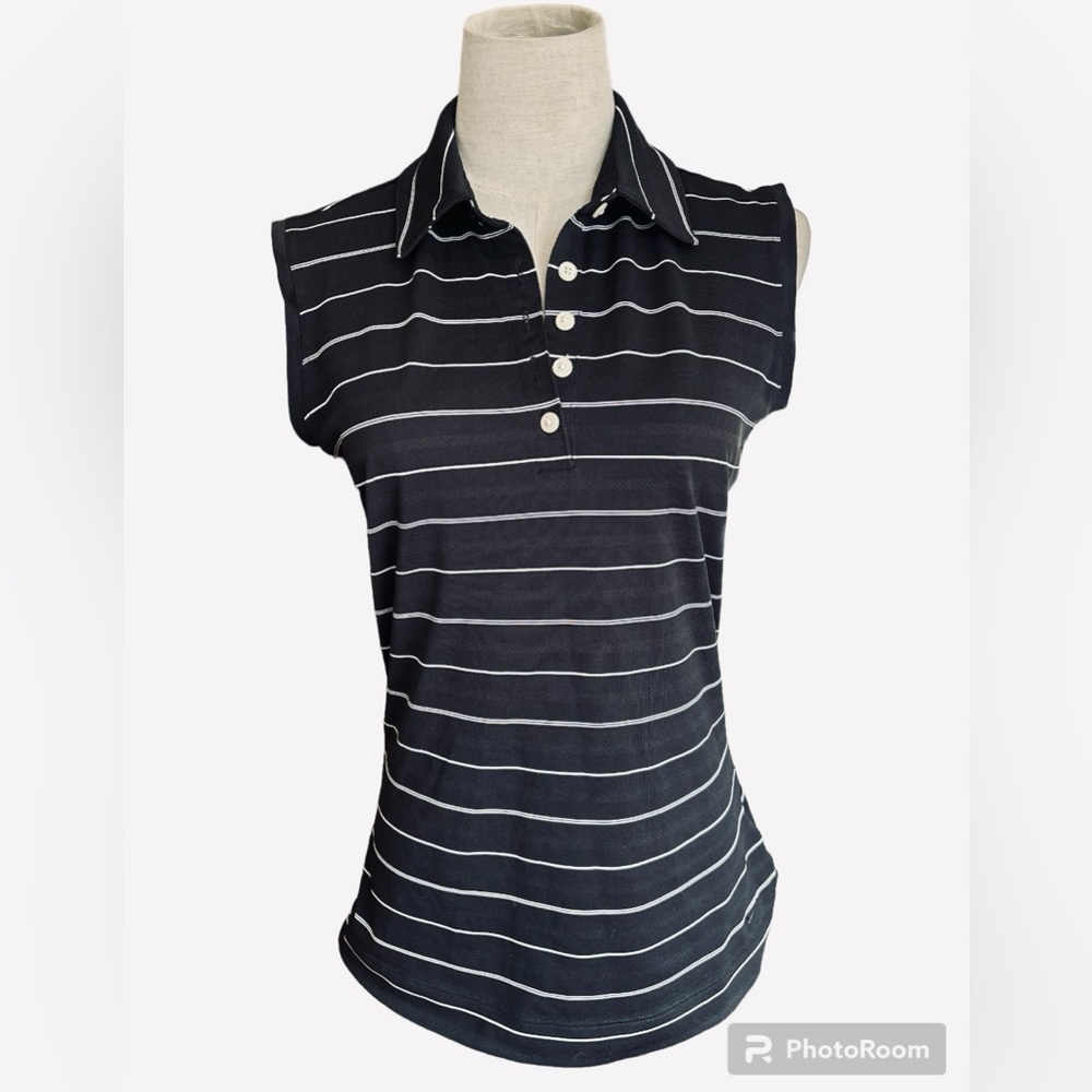 Sleeveless Black Striped Polo Top